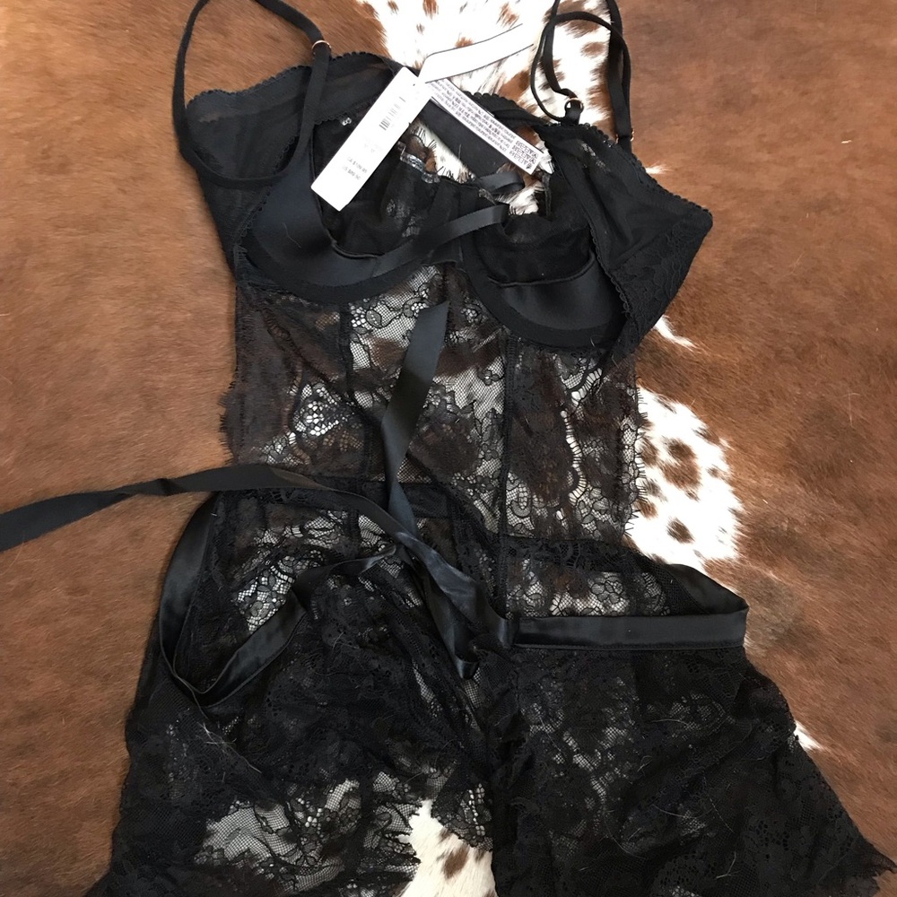 NWT Victoria’s Secret Black Wicked La Fleur Open Back Babydoll Lingerie Top Sz M - Picture 7 of 8